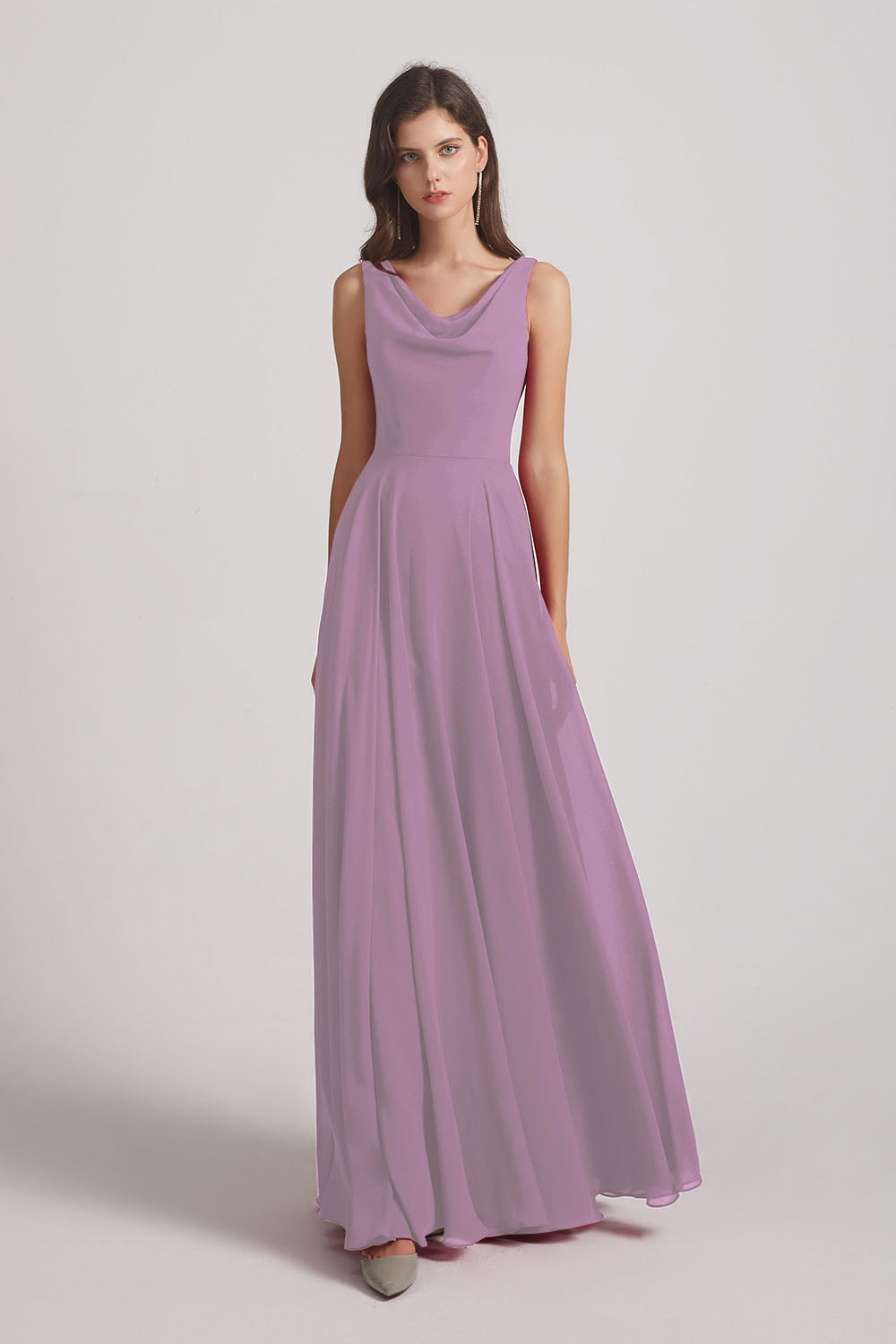 Alfa Bridal Dark Lavender Sleeveless Cowl Chiffon A-line Bridesmaid Dresses (AF0052)