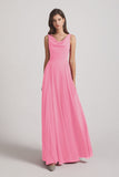 Alfa Bridal Hot Pink Sleeveless Cowl Chiffon A-line Bridesmaid Dresses (AF0052)