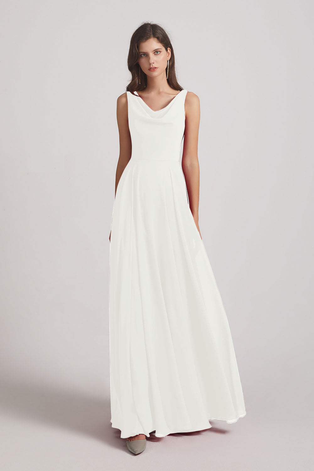 Alfa Bridal Ivory Sleeveless Cowl Chiffon A-line Bridesmaid Dresses (AF0052)