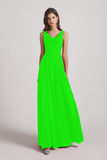 Alfa Bridal Lime Green Sleeveless Cowl Chiffon A-line Bridesmaid Dresses (AF0052)