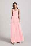 Alfa Bridal Pink Sleeveless Cowl Chiffon A-line Bridesmaid Dresses (AF0052)