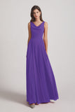 Alfa Bridal Purple Sleeveless Cowl Chiffon A-line Bridesmaid Dresses (AF0052)