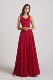 Alfa Bridal Dark Red Sleeveless Cowl Chiffon A-line Bridesmaid Dresses (AF0052)