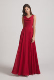 Alfa Bridal Dark Red Sleeveless Cowl Chiffon A-line Bridesmaid Dresses (AF0052)