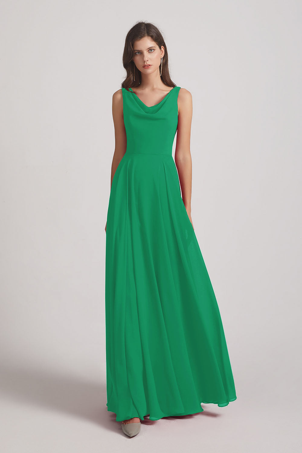 Alfa Bridal Shamrock Green Sleeveless Cowl Chiffon A-line Bridesmaid Dresses (AF0052)