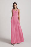 Alfa Bridal Skin Pink Sleeveless Cowl Chiffon A-line Bridesmaid Dresses (AF0052)