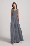 Alfa Bridal Slate Grey Sleeveless Cowl Chiffon A-line Bridesmaid Dresses (AF0052)