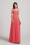 Alfa Bridal Desert Rose Spaghetti Straps A-Line Chiffon Pleated Bridesmaid Dresses (AF0063)