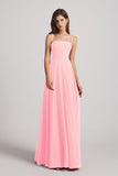 Alfa Bridal Pink Spaghetti Straps A-Line Chiffon Pleated Bridesmaid Dresses (AF0063)