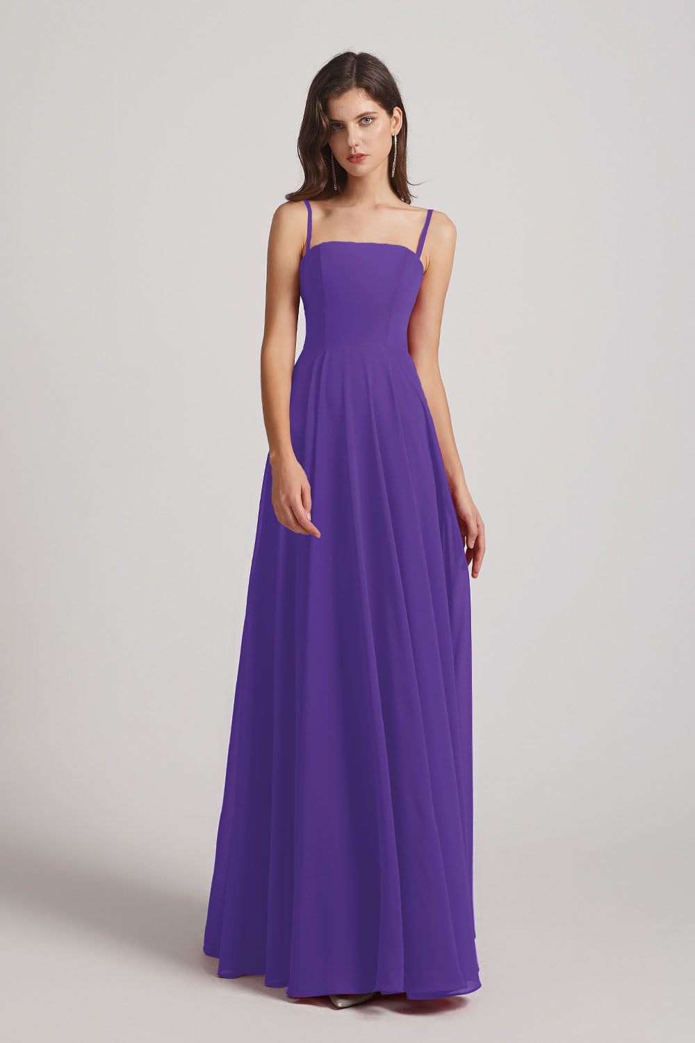 Alfa Bridal Purple Spaghetti Straps A-Line Chiffon Pleated Bridesmaid Dresses (AF0063)
