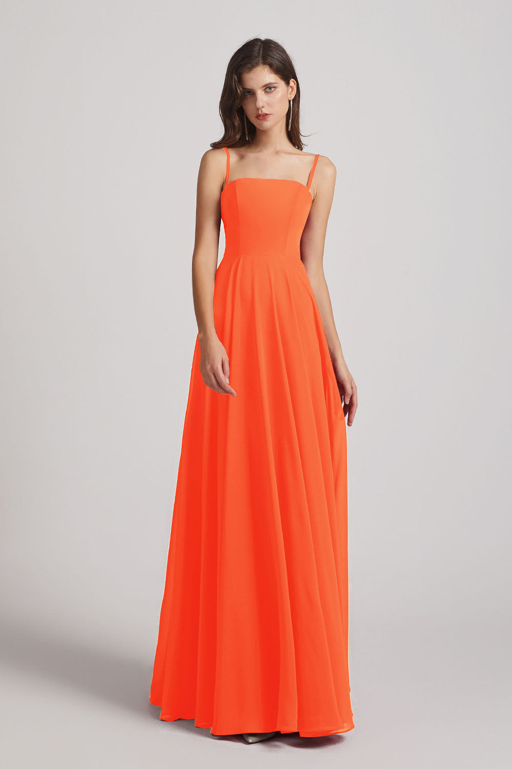 Alfa Bridal Tangerine Tango Spaghetti Straps A-Line Chiffon Pleated Bridesmaid Dresses (AF0063)