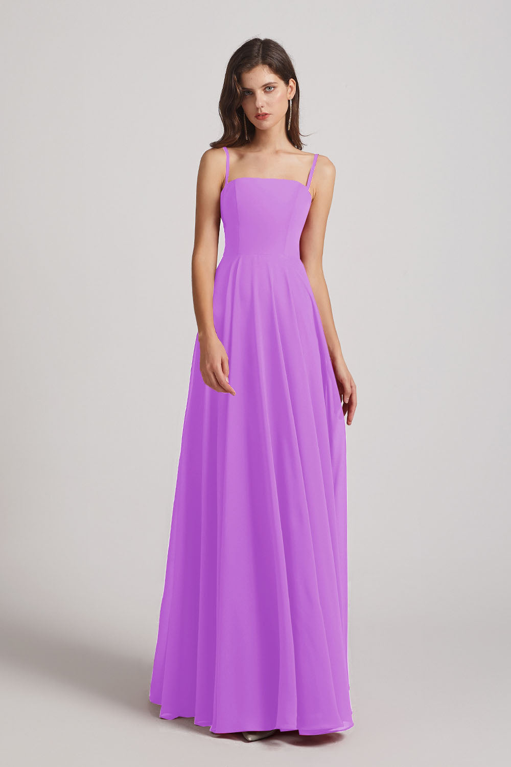 Alfa Bridal Violet Spaghetti Straps A-Line Chiffon Pleated Bridesmaid Dresses (AF0063)
