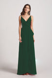 Alfa Bridal Dark Green Spaghetti Straps Asymmetrical Frilled Wrap Bridesmaid Dresses (AF0142)