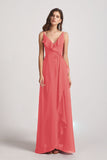Alfa Bridal Desert Rose Spaghetti Straps Asymmetrical Frilled Wrap Bridesmaid Dresses (AF0142)