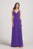 Alfa Bridal Purple Spaghetti Straps Asymmetrical Frilled Wrap Bridesmaid Dresses (AF0142)