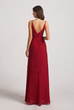 Alfa Bridal Dark Red Spaghetti Straps Asymmetrical Frilled Wrap Bridesmaid Dresses (AF0142)