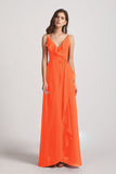 Alfa Bridal Tangerine Tango Spaghetti Straps Asymmetrical Frilled Wrap Bridesmaid Dresses (AF0142)