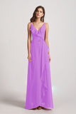 Alfa Bridal Violet Spaghetti Straps Asymmetrical Frilled Wrap Bridesmaid Dresses (AF0142)