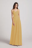 Alfa Bridal Gold Spaghetti Straps Chiffon A-Line Long Bridesmaid Dresses (AF0110)