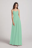 Alfa Bridal Mint Green Spaghetti Straps Chiffon A-Line Long Bridesmaid Dresses (AF0110)