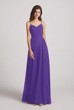 Alfa Bridal Purple Spaghetti Straps Chiffon A-Line Long Bridesmaid Dresses (AF0110)