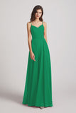 Alfa Bridal Shamrock Green Spaghetti Straps Chiffon A-Line Long Bridesmaid Dresses (AF0110)