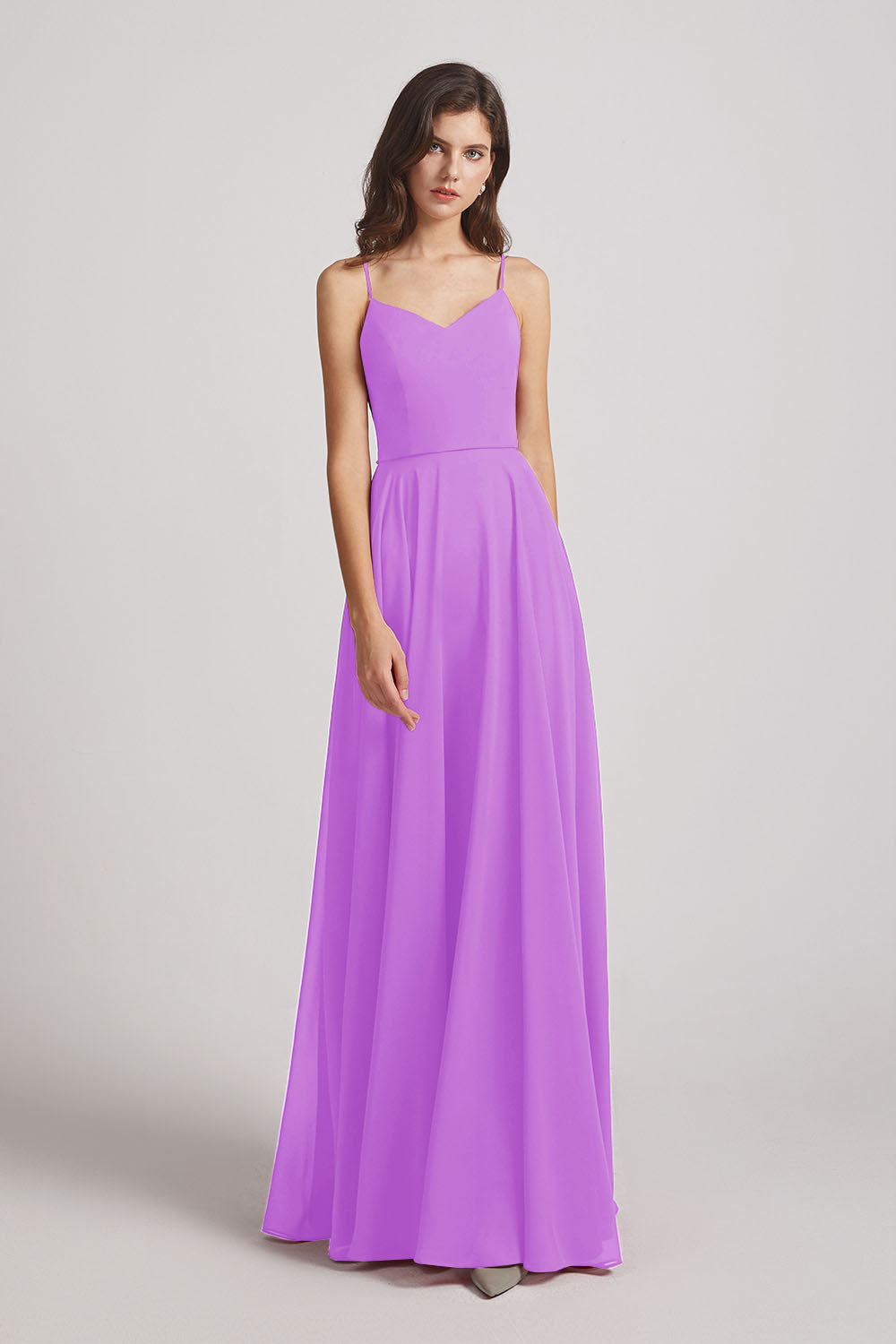 Alfa Bridal Violet Spaghetti Straps Chiffon A-Line Long Bridesmaid Dresses (AF0110)