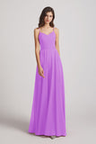 Alfa Bridal Violet Spaghetti Straps Chiffon A-Line Long Bridesmaid Dresses (AF0110)