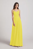 Alfa Bridal Yellow Spaghetti Straps Chiffon A-Line Long Bridesmaid Dresses (AF0110)