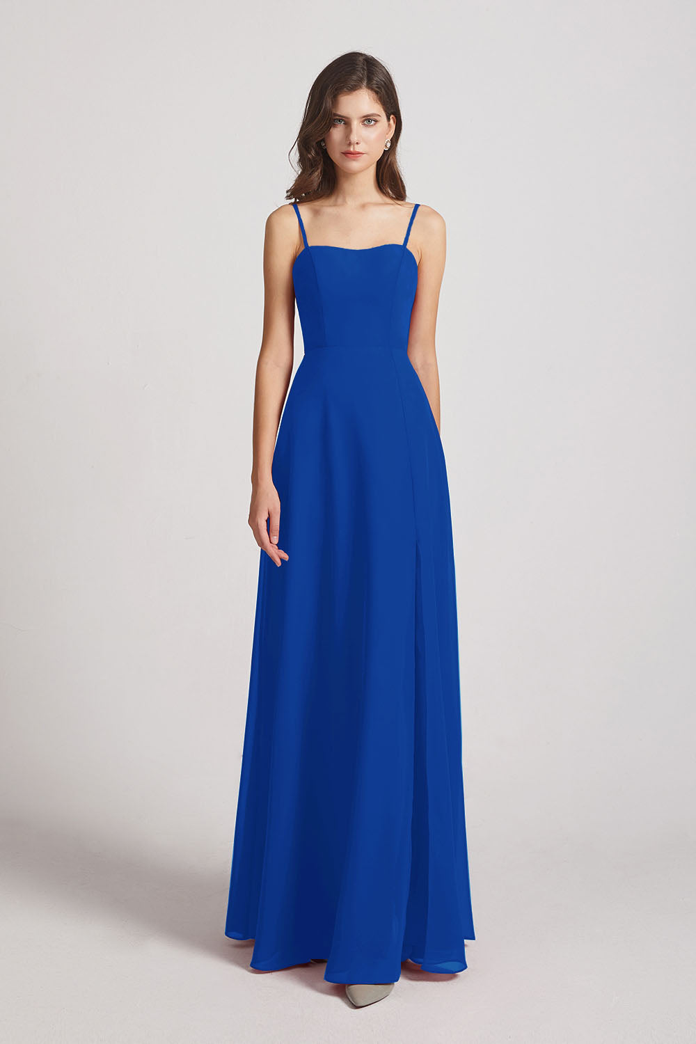 Alfa Bridal Royal Blue Spaghetti Straps Long Chiffon Bridesmaid Dresses with Side Slit (AF0112)