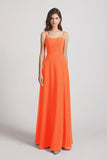 Alfa Bridal Tangerine Tango Spaghetti Straps Long Chiffon Bridesmaid Dresses with Side Slit (AF0112)