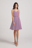 Alfa Bridal Dark Lavender Spaghetti Straps Short V-Neck Chiffon Party Dresses (AF0076)