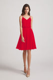 Alfa Bridal Red Spaghetti Straps Short V-Neck Chiffon Party Dresses (AF0076)