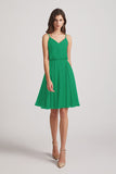 Alfa Bridal Shamrock Green Spaghetti Straps Short V-Neck Chiffon Party Dresses (AF0076)