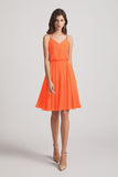 Alfa Bridal Tangerine Tango Spaghetti Straps Short V-Neck Chiffon Party Dresses (AF0076)