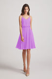 Alfa Bridal Violet Spaghetti Straps Short V-Neck Chiffon Party Dresses (AF0076)