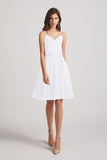 Alfa Bridal White Spaghetti Straps Short V-Neck Chiffon Party Dresses (AF0076)
