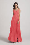 Alfa Bridal Desert Rose Spaghetti Straps V-Neck Ruched Chiffon Bridesmaid Dresses (AF0054)