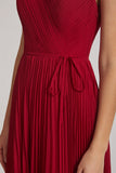 Alfa Bridal Dark Red Spaghetti Straps V-Neck Ruched Chiffon Bridesmaid Dresses (AF0054)