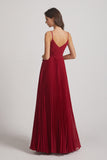 Alfa Bridal Dark Red Spaghetti Straps V-Neck Ruched Chiffon Bridesmaid Dresses (AF0054)