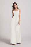 Alfa Bridal Ivory Spaghetti Straps V-Neck Waist-Tie Chiffon Bridesmaid Dresses (AF0103)