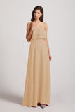 Alfa Bridal Champagne Strapless Chiffon Bridesmaid Dresses with Tiered Ruffles (AF0086)