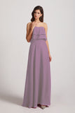 Alfa Bridal Dark Lavender Strapless Chiffon Bridesmaid Dresses with Tiered Ruffles (AF0086)