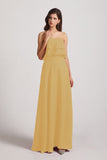Alfa Bridal Gold Strapless Chiffon Bridesmaid Dresses with Tiered Ruffles (AF0086)