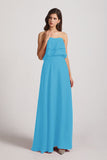 Alfa Bridal Ice Blue Strapless Chiffon Bridesmaid Dresses with Tiered Ruffles (AF0086)
