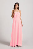 Alfa Bridal Pink Strapless Chiffon Bridesmaid Dresses with Tiered Ruffles (AF0086)