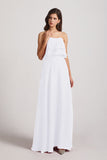 Alfa Bridal White Strapless Chiffon Bridesmaid Dresses with Tiered Ruffles (AF0086)