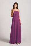 Alfa Bridal Wild Berry Strapless Chiffon Bridesmaid Dresses with Tiered Ruffles (AF0086)