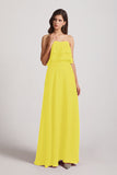 Alfa Bridal Yellow Strapless Chiffon Bridesmaid Dresses with Tiered Ruffles (AF0086)