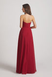 Alfa Bridal Dark Red Strapless Chiffon Ruched Slit Long Bridesmaid Dresses (AF0050)